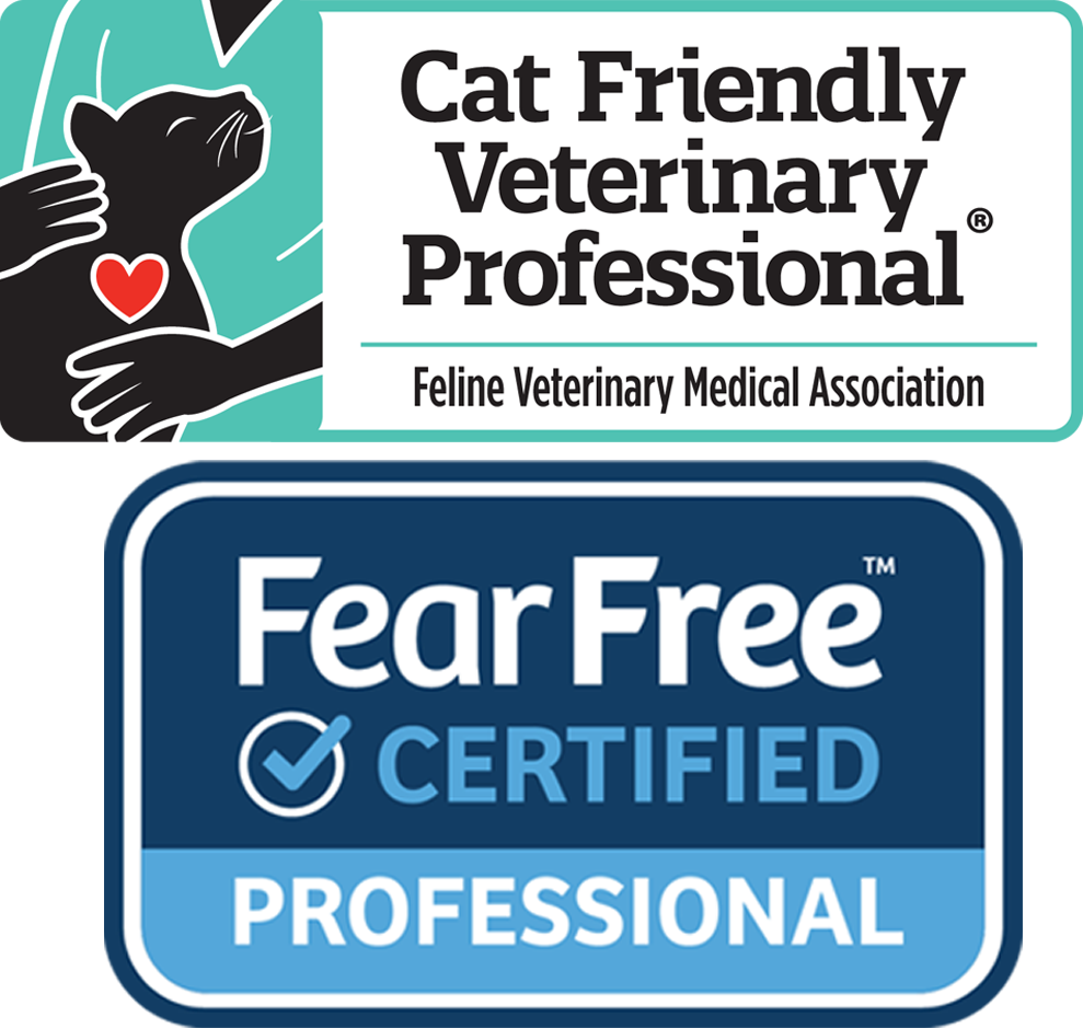 Fear Free and Cat Friendly certified veterinary practice badge